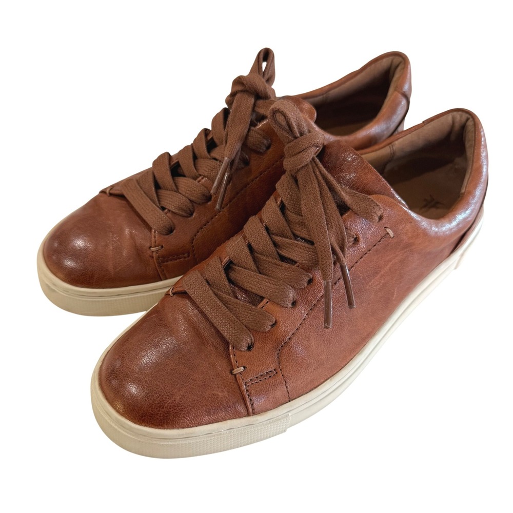Frye Ivy Low‎ Lace Leather Sneakers Women's Size 6M Casual Brown Designer Shoes
